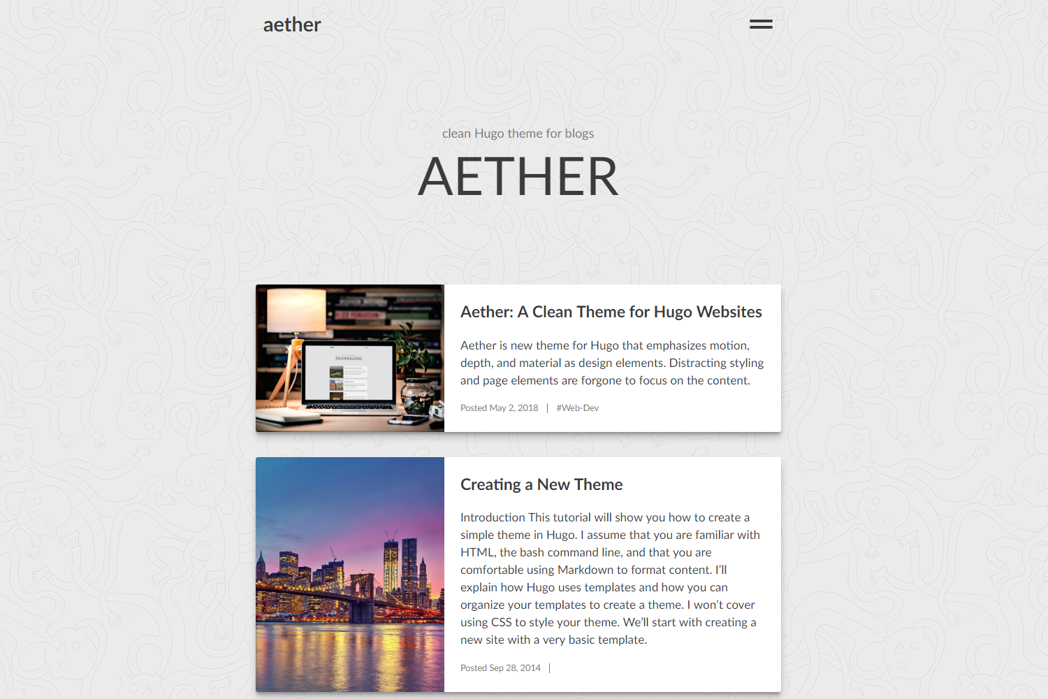 Aether Hugo theme screenshot